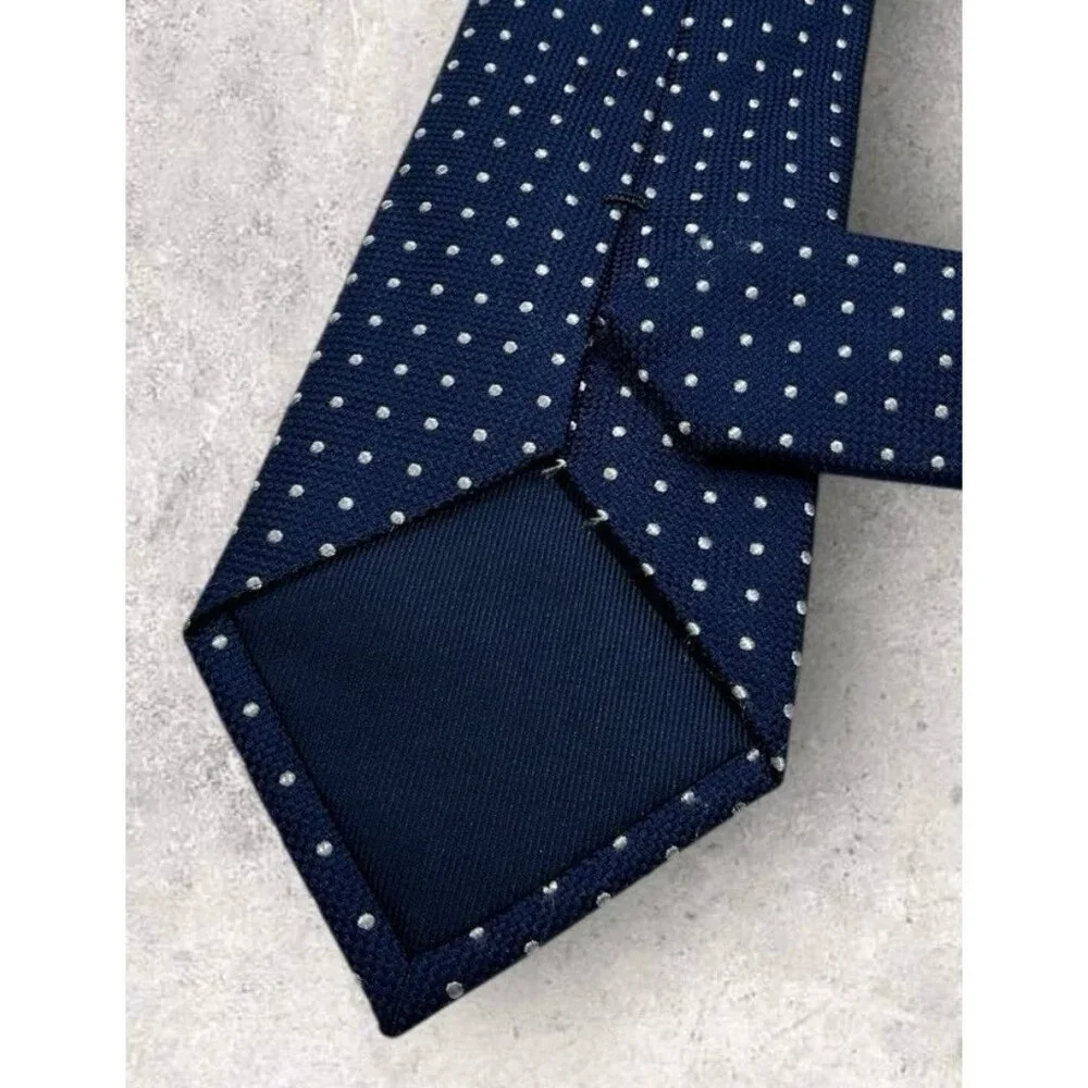 SUITSUPPLY Silk Tie XL Blue White Polka Dot W:3.2" EUC - Picture 4 of 5